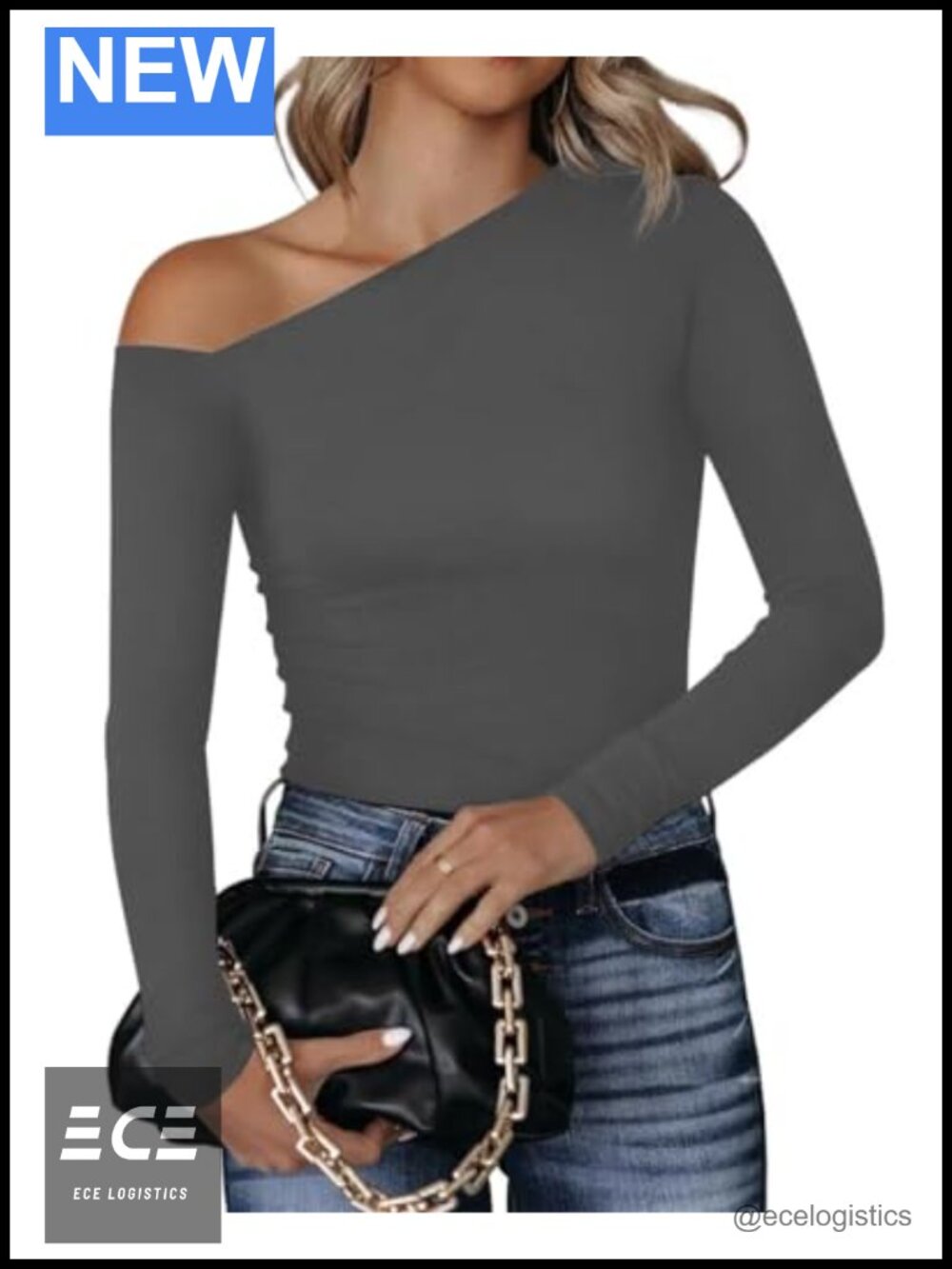 BONITEE Womens Off The Shoulder Asymmetrical Long Sleeve Tunic Top